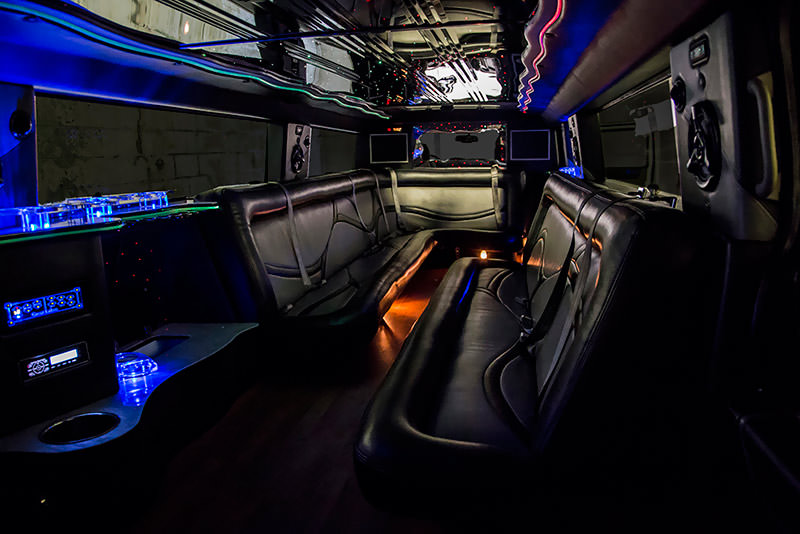 Another view of the gorgeous H2 limo interior.  Note the fiber optic star lights on the reflective ceiling!