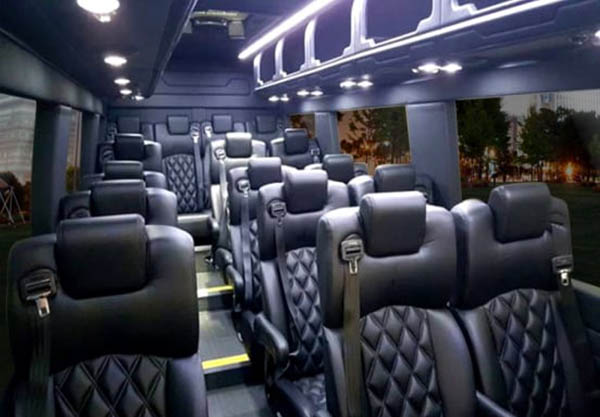 Interior view of a comfortable shuttle van in West Michigan