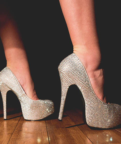 High heels of a woman at a bachelor or bachelorette party