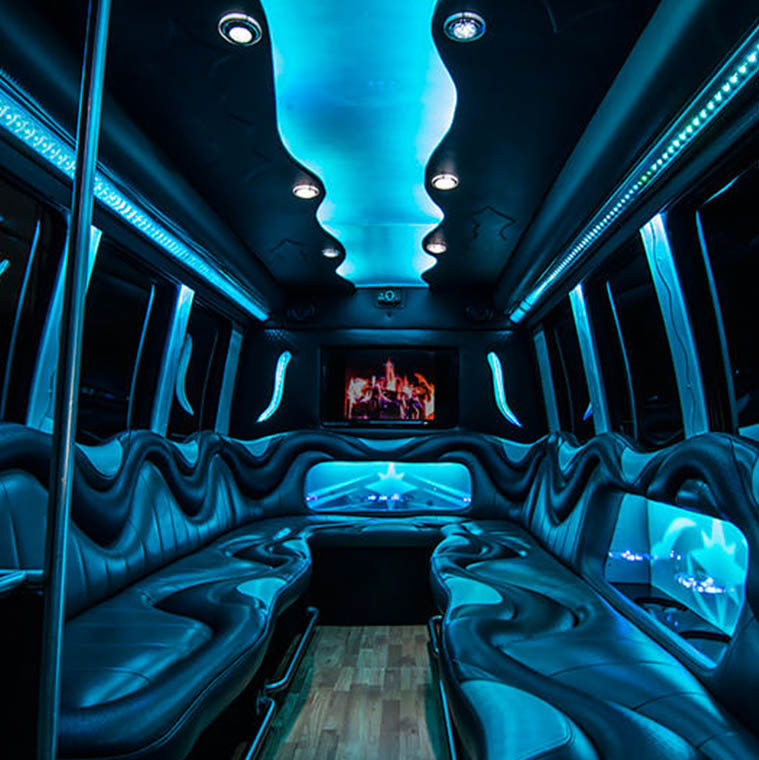 Interior view of a gorgeous small party bus