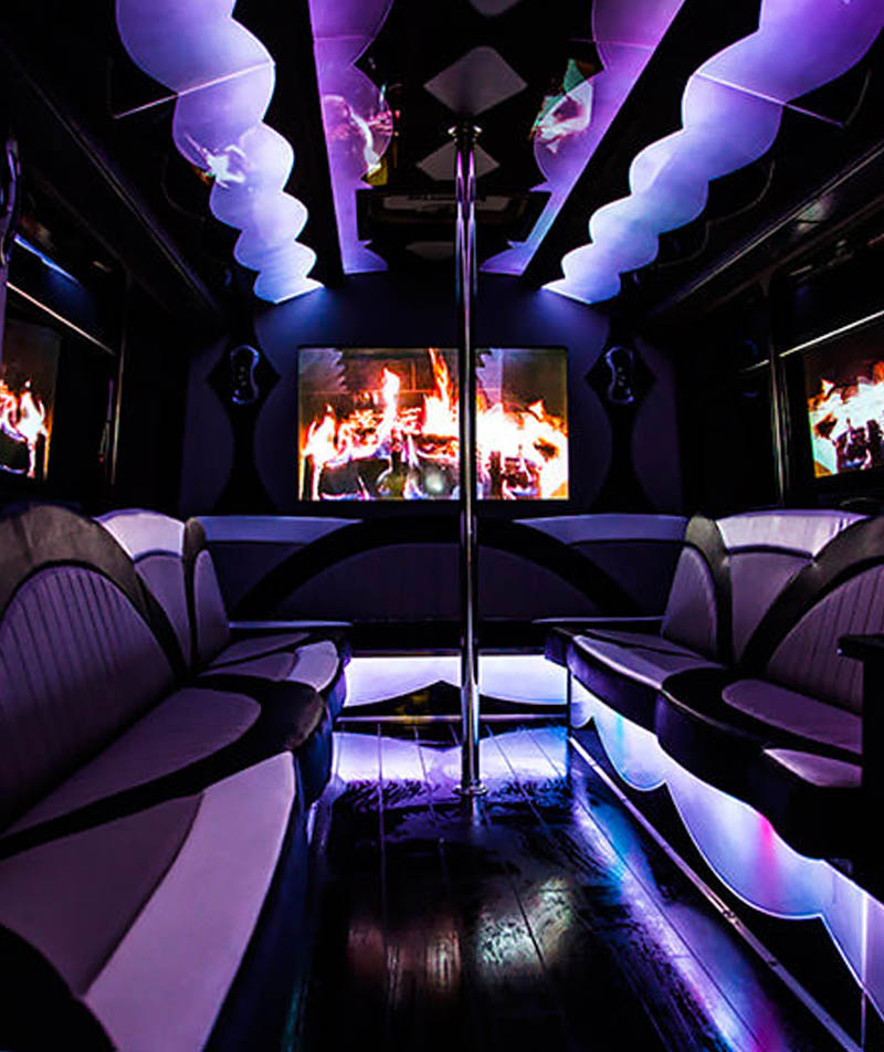 Purple & Black party bus interior